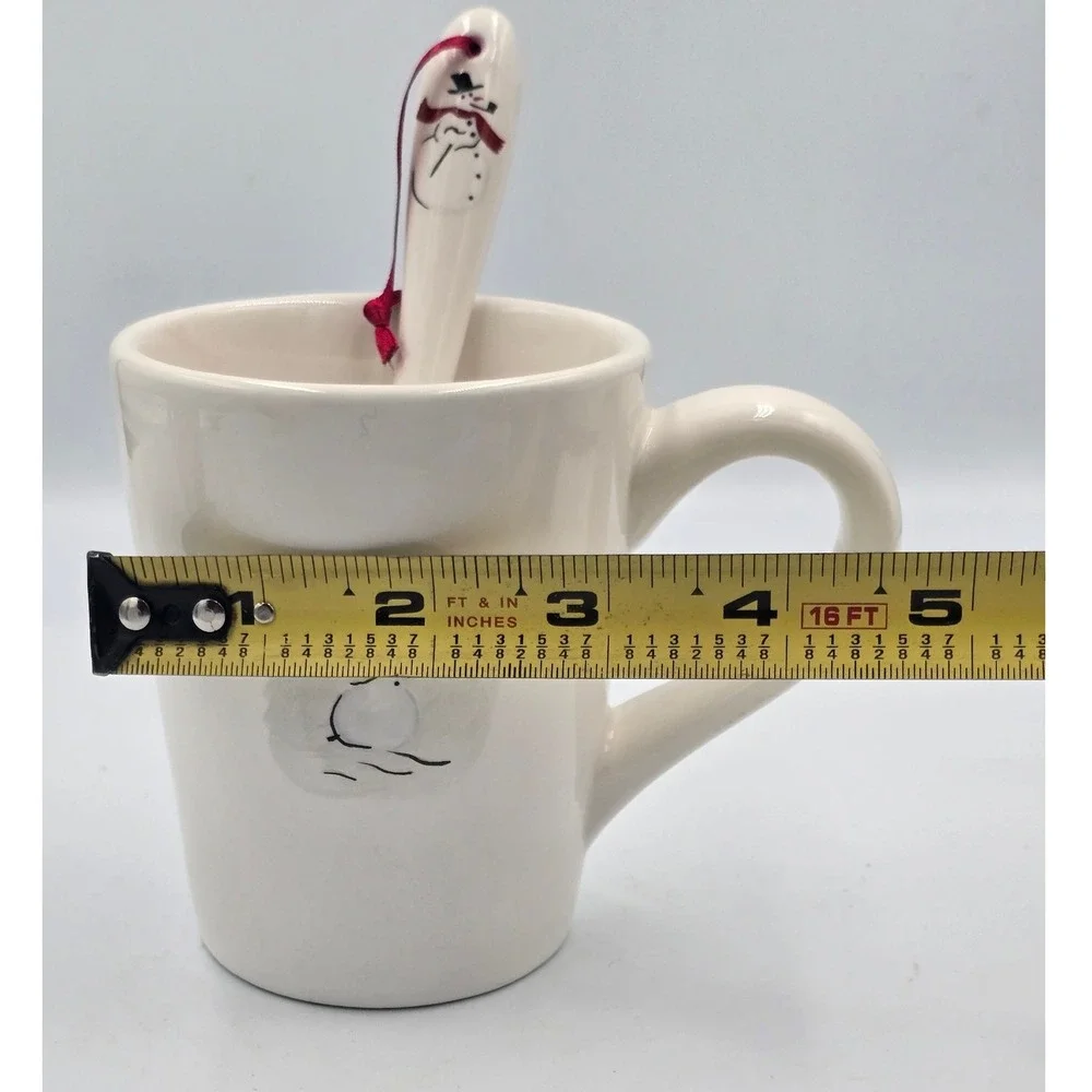 Williams Sonoma 10 oz. Snowman Ceramic Gift Mug with Spoon Set‎ Red Ribbon